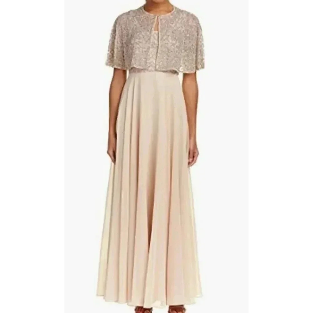 Aidan Mattox Beaded Capelet Gown, Blush Pink, Size 0 NWT Formal Wedding Prom